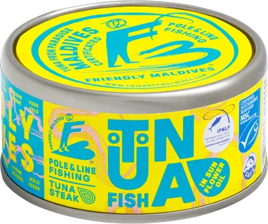 Premium tuna in sunflower oil by Friendly Maldives, 185 g can, MSC certified